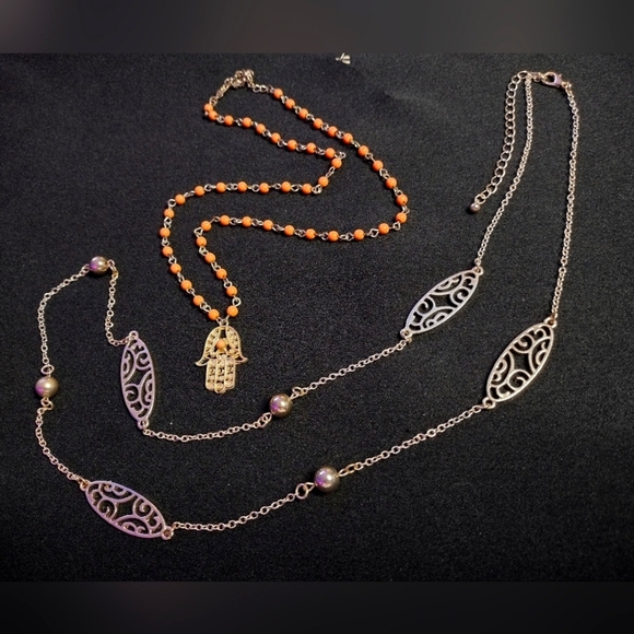 Elegant Silver and Gold Beaded Necklace Set - Picture 1 of 9